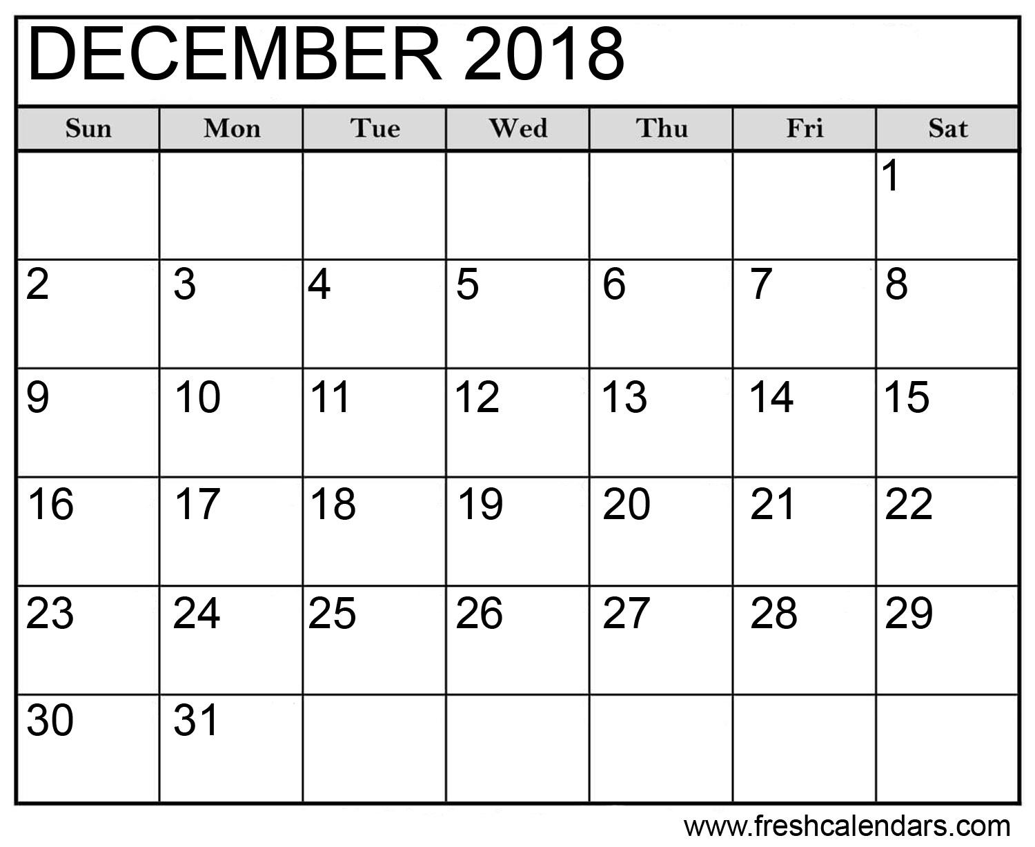 december 2018 calendar